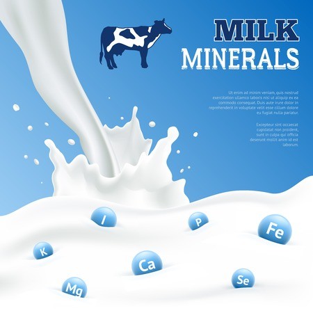 450x450 Milk Minerals Realistic Poster With Cow On Blue Background Vector