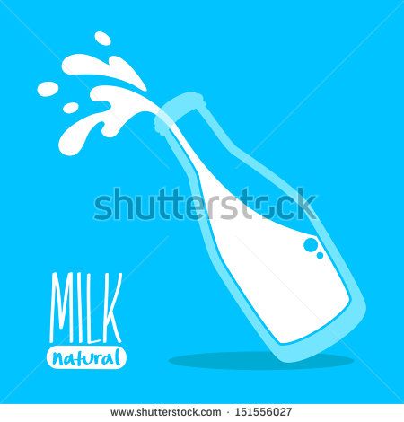 450x470 Pouring Milk In A Glass Bottle On Blue Background, Vector