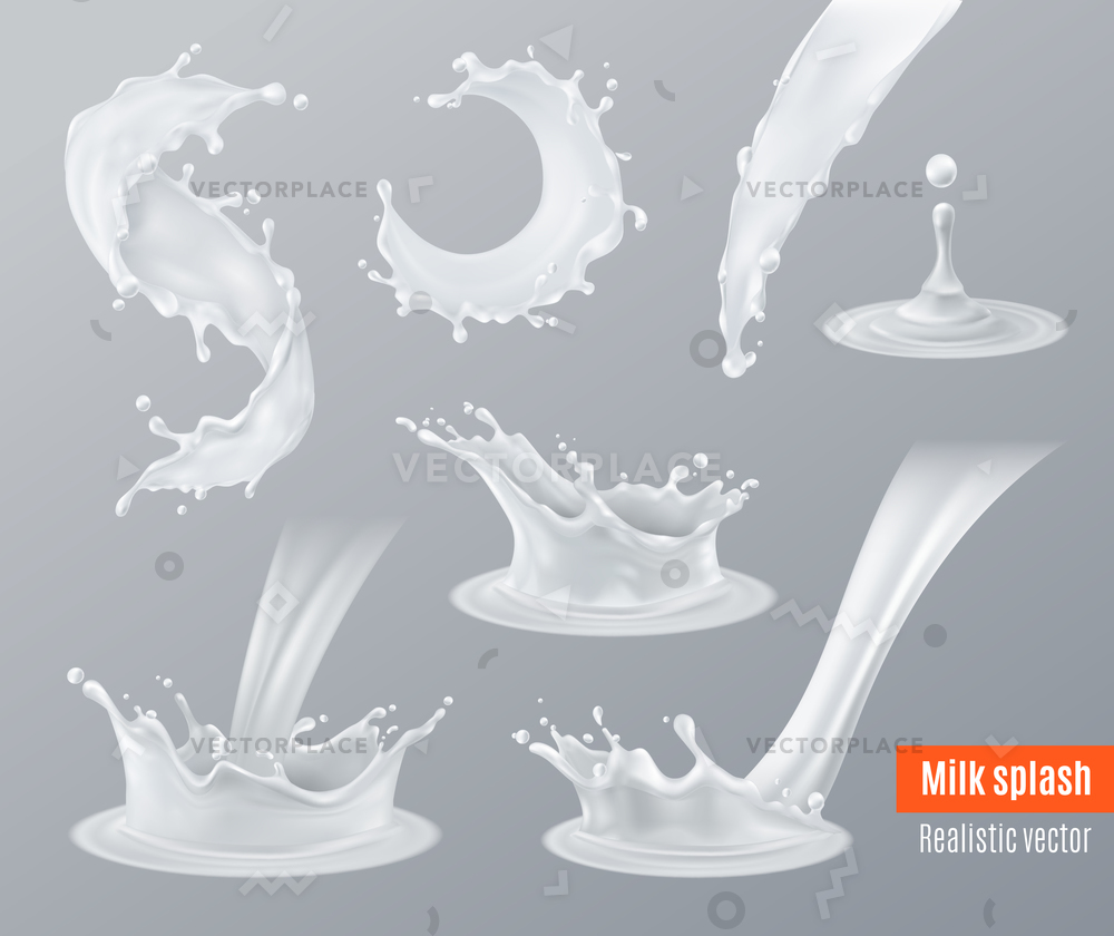 1000x840 Set Realistic Milk Splashes Various Shape Vector Illustration