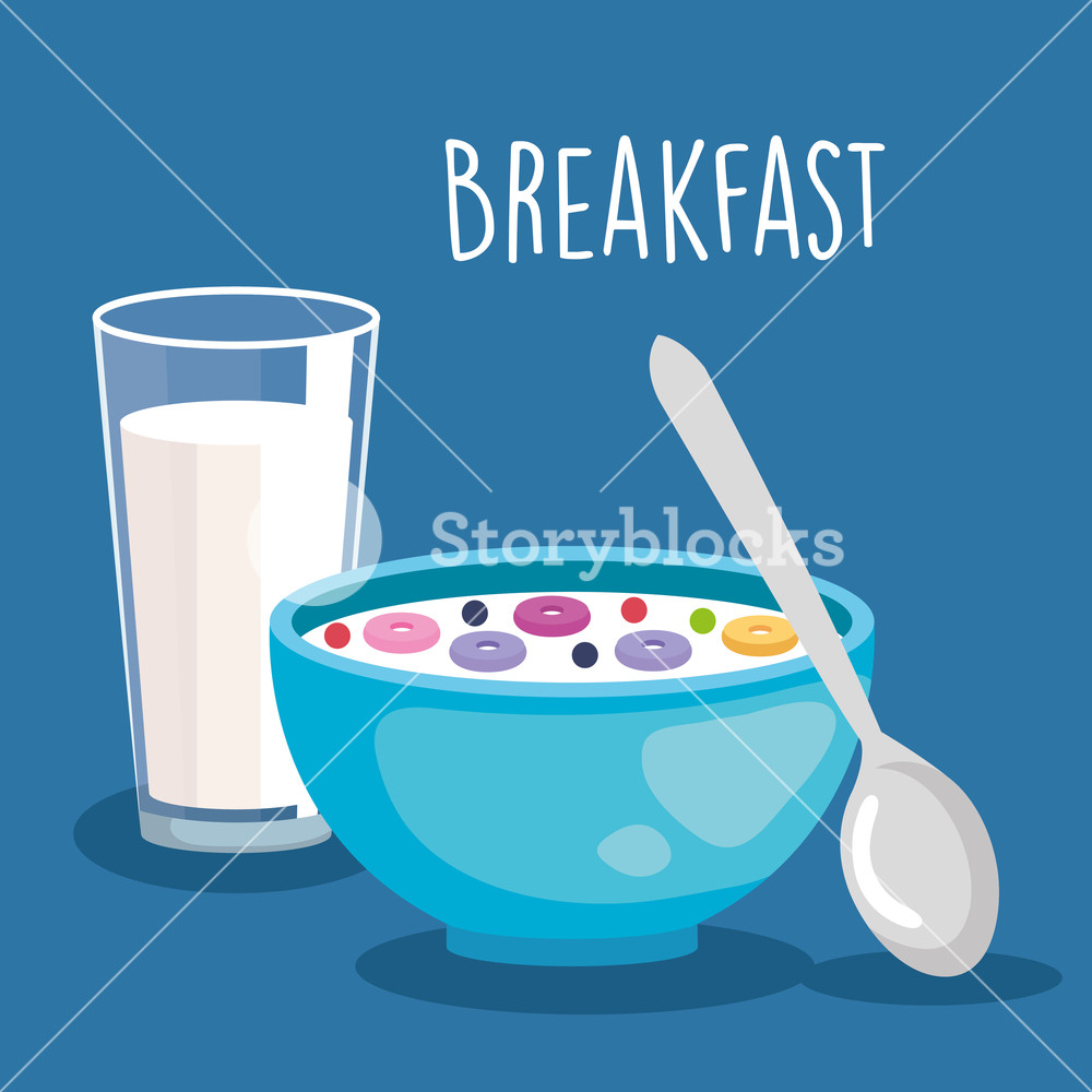 1000x1000 Delicious Cereal With Spoon And Milk Glass Vector Illustration