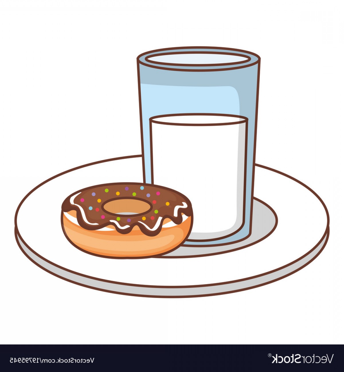 1200x1296 Dish With Sweet Donut And Milk Glass Vector Handandbeak