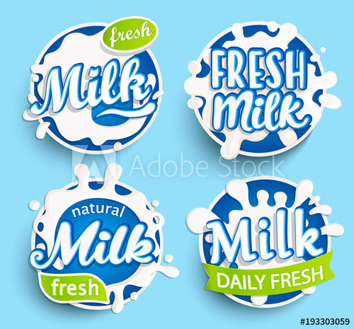 500x465 Set Of Different Fresh Milk Logo, Labels, Splashes And Dairy Spots