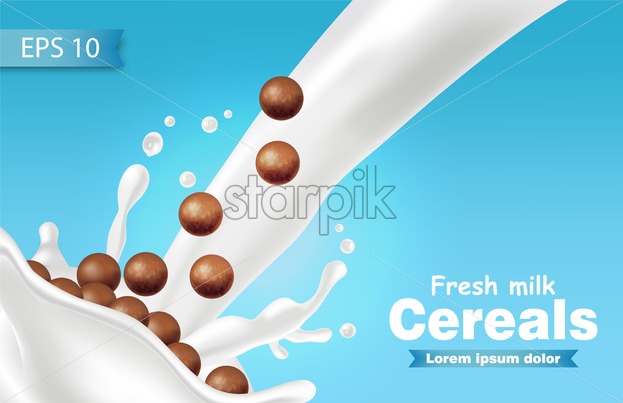 623x403 Chocolate Cereals In Milk Splash Vector Realistic Blue Background