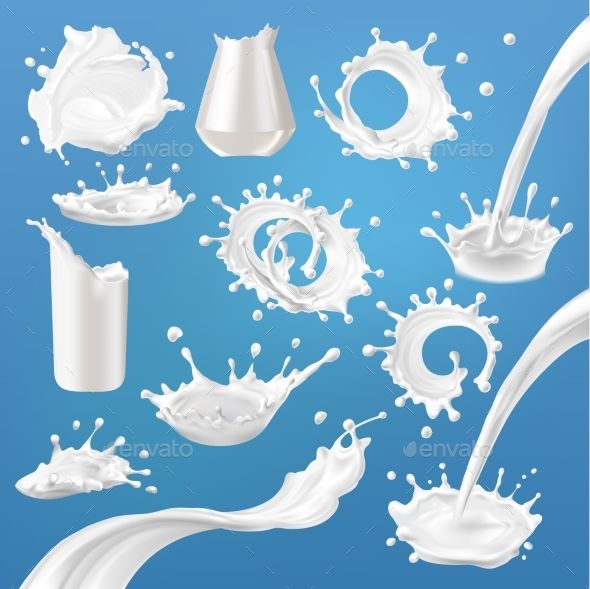 590x589 Set Of Vector Milk Splash And Pouring Isolated On A Blue