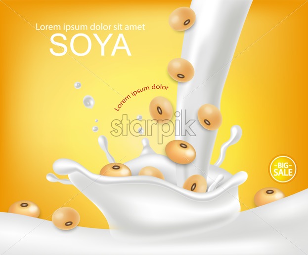 623x517 Soy Milk Splash Vector Realistic Detailed Milk Pourring Label