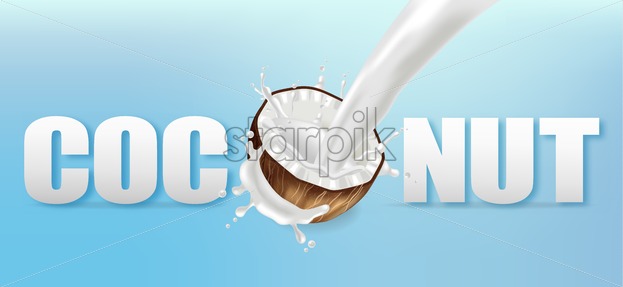 623x287 Coconut In Milk Splash Vector Realistic Text Template Tropic