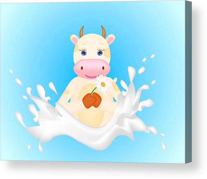 666x575 Cute Cartoon Cow In The Milk Splash Vector Illustration Acrylic