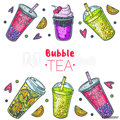 500x500 Bubble Tea Hand Drawn Illustration Cocktail Collection Bubble