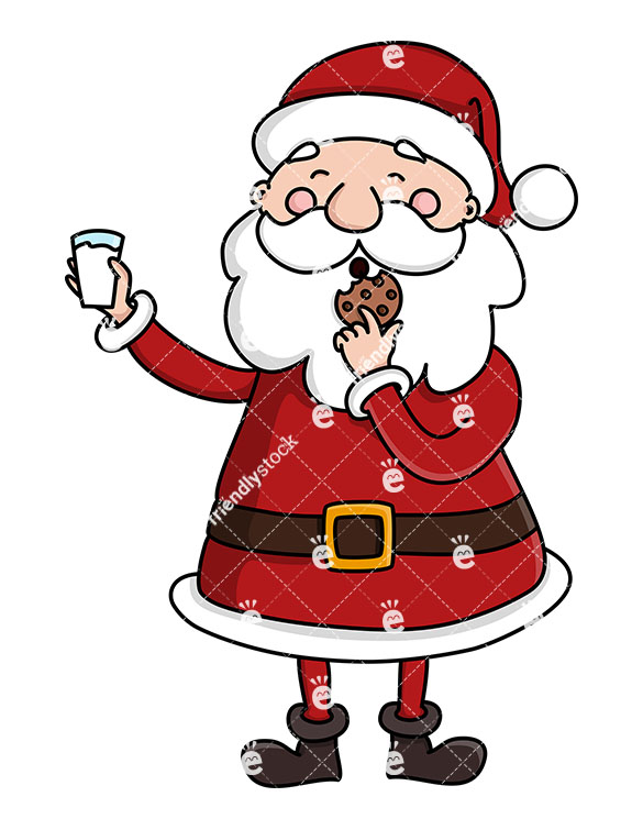 585x755 Cute Santa Claus Eating Cookie Holding Glass Of Milk Clipart