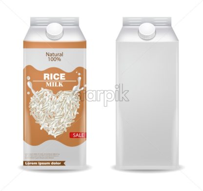 416x391 Rice Milk Vector Realistic Product Box Label Template Design