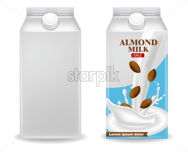 623x502 Almond Milk Vector Realistic Product Box Label Template Design
