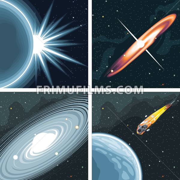 600x600 Digital Vector Cosmos Icons Set With Galaxy, Planet Earth, Commet