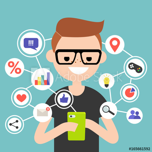 500x500 Millennial Consuming Online Content On Mobile Device Flat