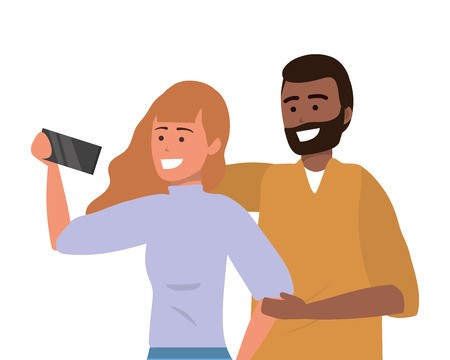 450x360 Millennial Couple Date Using Smartphone Taking Selfie Smiling