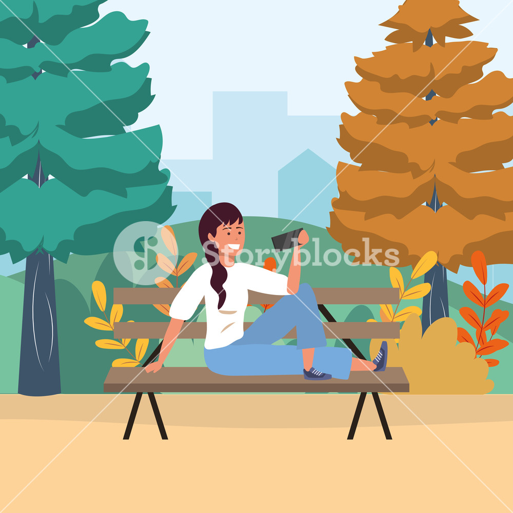 1000x1000 Millennial Person Stylish Outfit Sitting In Park Bench Using