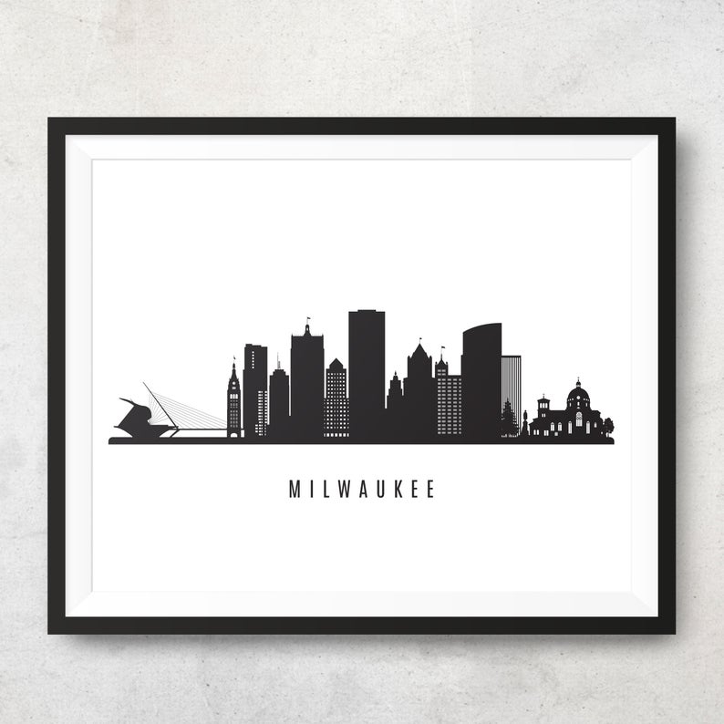 794x794 Milwaukee Skyline Printable Milwaukee Wisconsin Black White Etsy