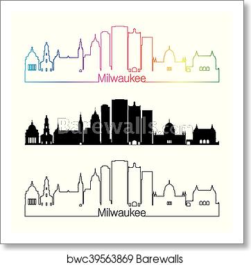 362x382 Milwaukee Skyline Linear Style With Rainbow, Art Print