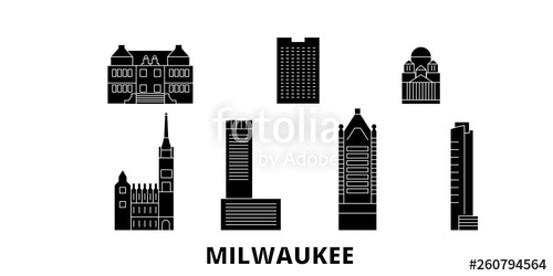 500x250 United States, Milwaukee City Flat Travel Skyline Set United