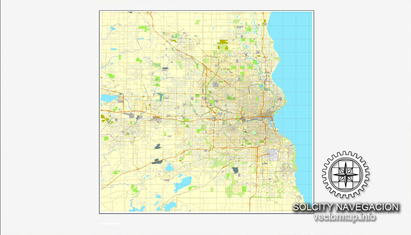 800x458 Milwaukee, Wisconsin, Us Printable Vector Street City Plan Map, Full