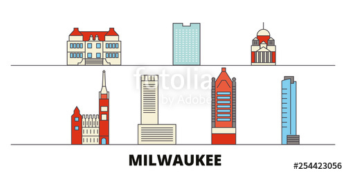 500x250 United States, Milwaukee City Flat Landmarks Vector Illustration