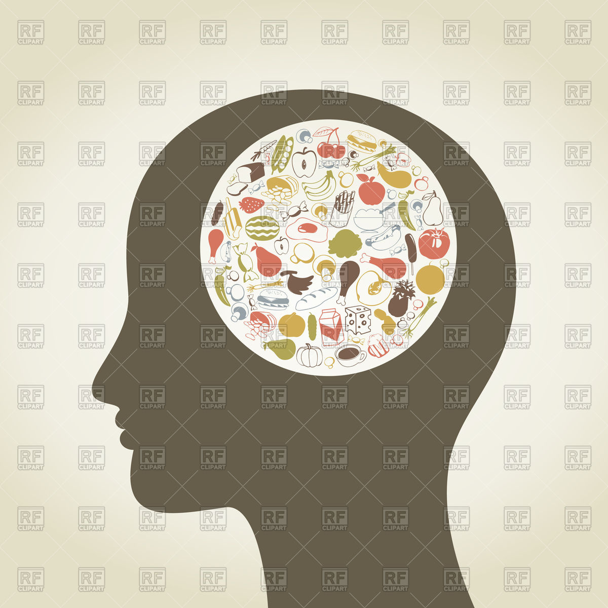1200x1200 Head Of Person With Food Icons In Mind Vector Image Of People