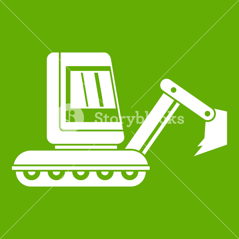 Mini Excavator Icon White Isolated On Green Background Vector 1000x1000 Mini Excavator Icon White Isolated On Green Background Vector