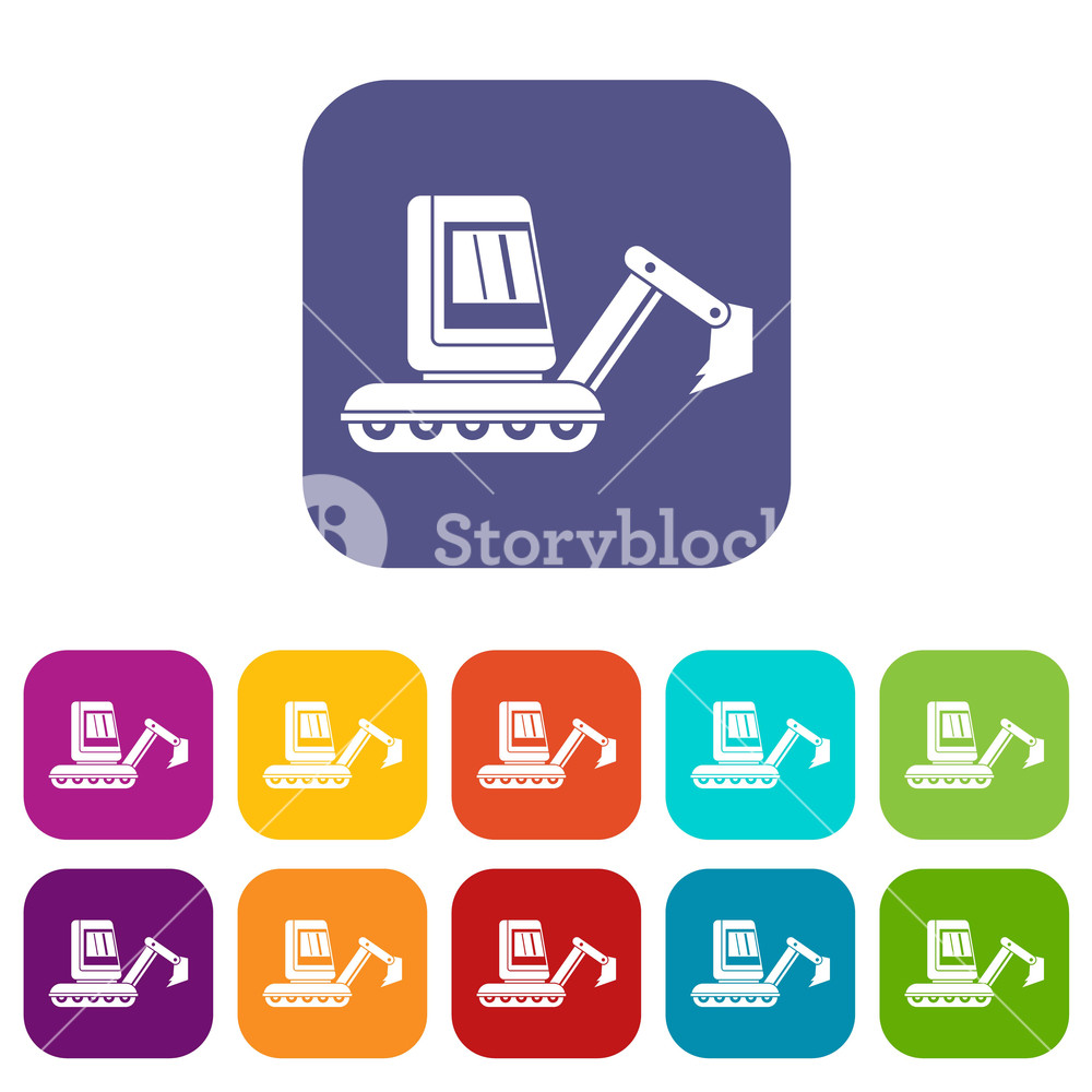 Mini Excavator Icons Set Vector Illustration In Flat Style 1000x1000 Mini Excavator Icons Set Vector Illustration In Flat Style