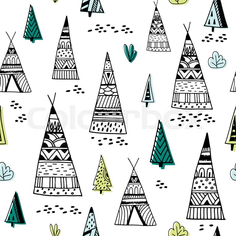 800x800 Tribal Indian Wigwam Pattern Doodle Stock Vector Colourbox