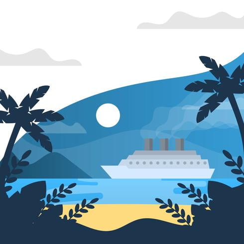 490x490 Flat Night Time In Beach And Cruise With Minimalist Gradient