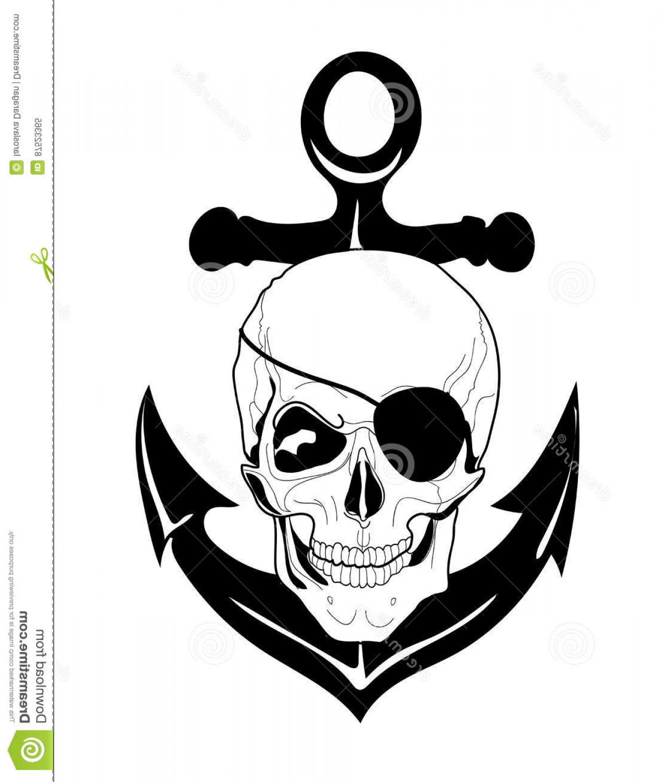 1322x1560 Stock Illustration Vector One Eyed Skull Anchor Pirate Pirates