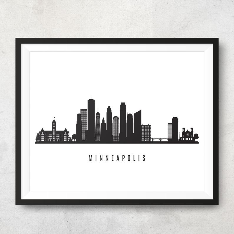 794x794 Minneapolis Skyline Printable Black White Wall Art Etsy