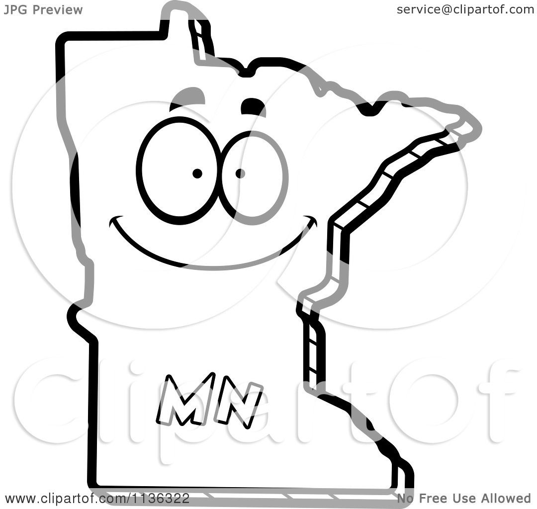 1080x1024 Cartoon Clipart Of An Outlined Happy Minnesota State Character