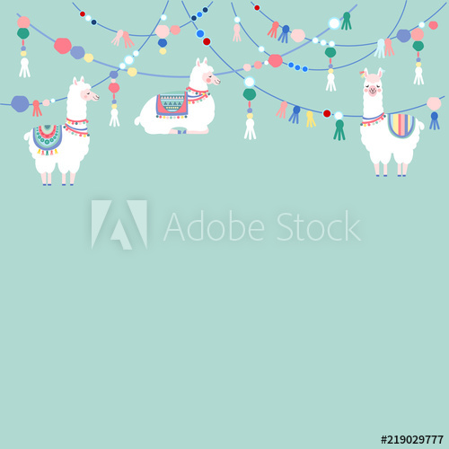 500x500 Garlands With Lamas On A Mint Green Background, Vector
