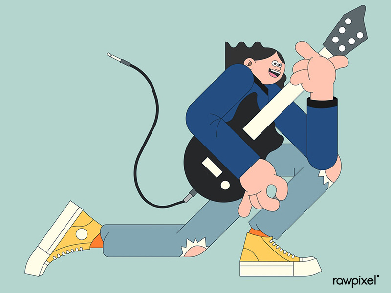 800x600 Young Male Guitarist Character On Mint Green Background Vector