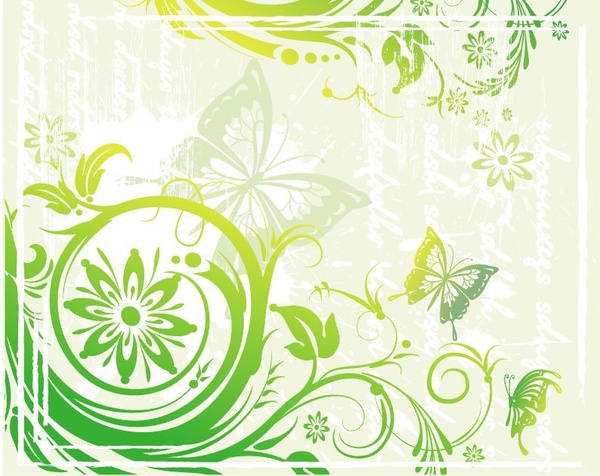 600x476 Green Floral And Butterflies Vector Illustration Free Vector
