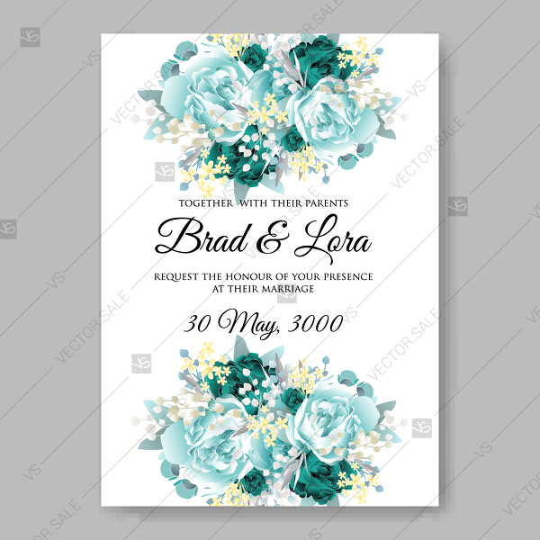 600x600 Vintage Wedding Invitation Vector Card Template Mint Green Blue