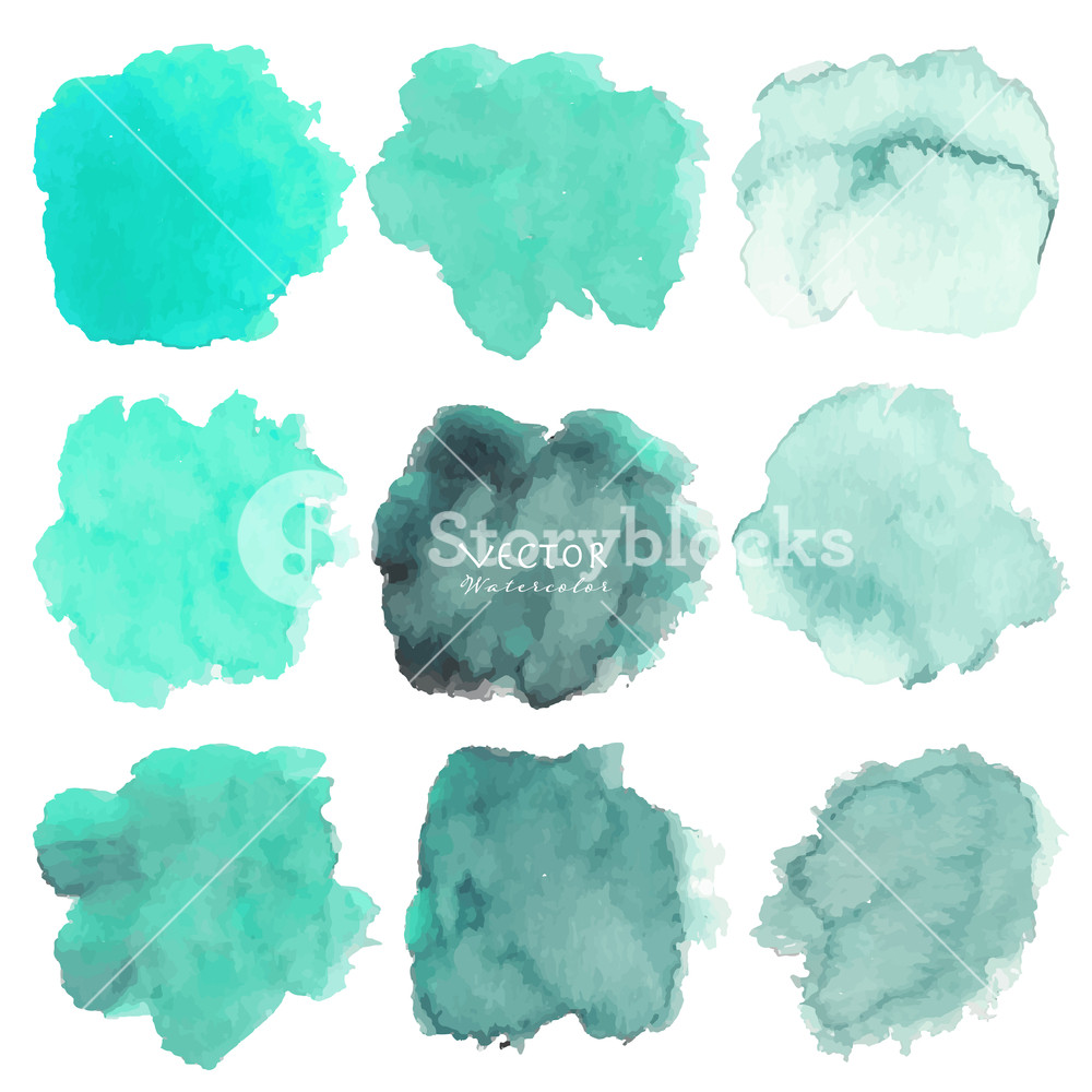 1000x1000 Set Of Mint Watercolor On White Background, Brush Stroke