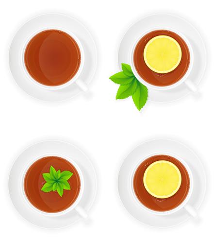 443x490 Porcelain Cup Of Tea With Lemon And Mint Top View Vector