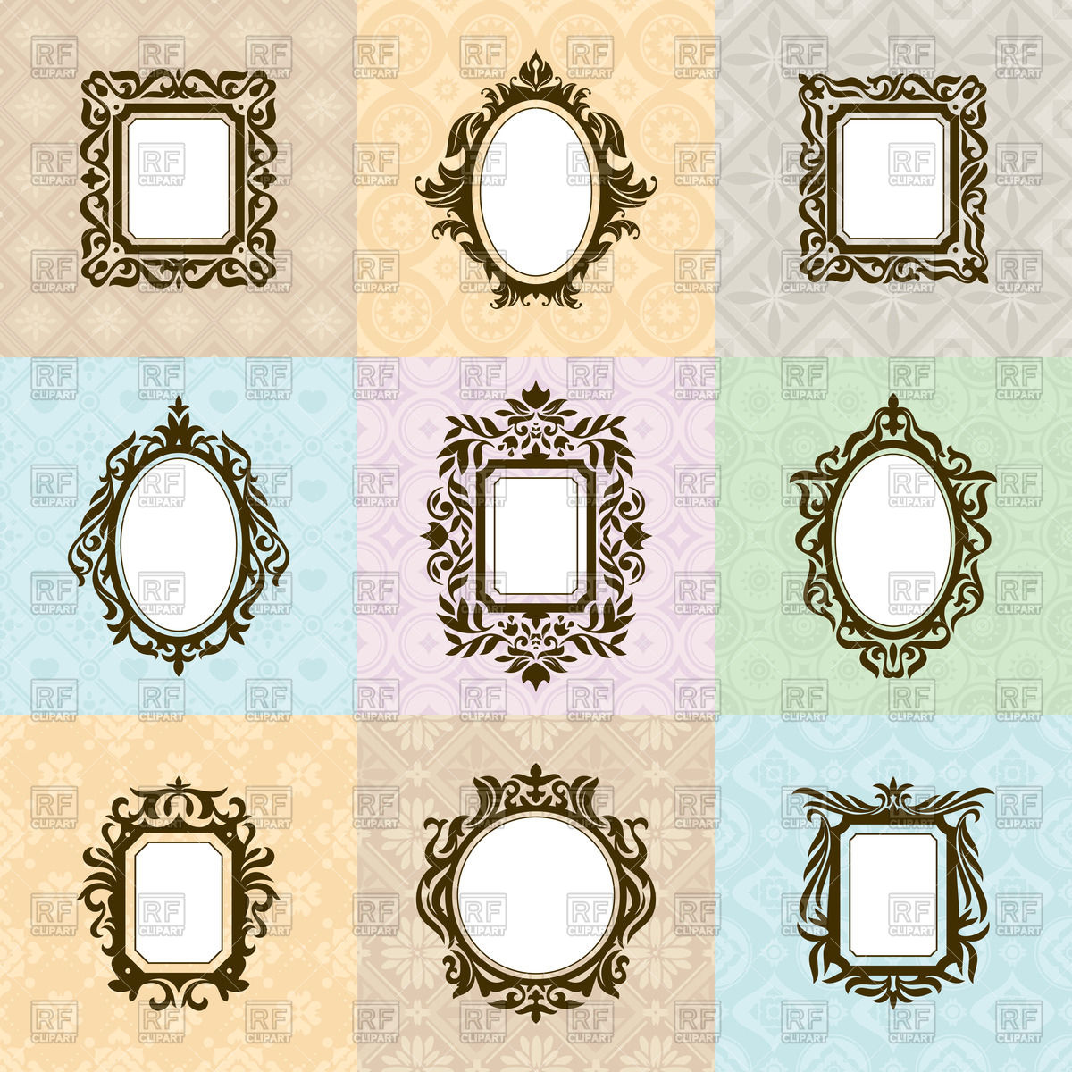 1200x1200 Set Of Vintage Mirror Frames Vector Image Of Borders And Frames