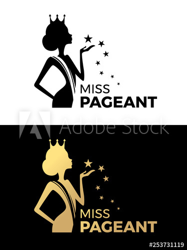375x500 Miss Pageant Logo Sign With Beauty Queen Wear A Crown And Hold