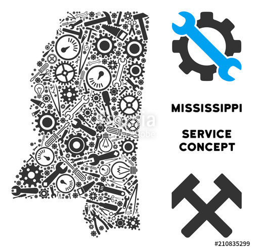 500x492 Repair Service Mississippi State Map Composition Of Tools