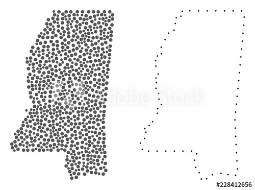 500x372 Dot And Contour Map Of Mississippi State Formed With Dots Vector