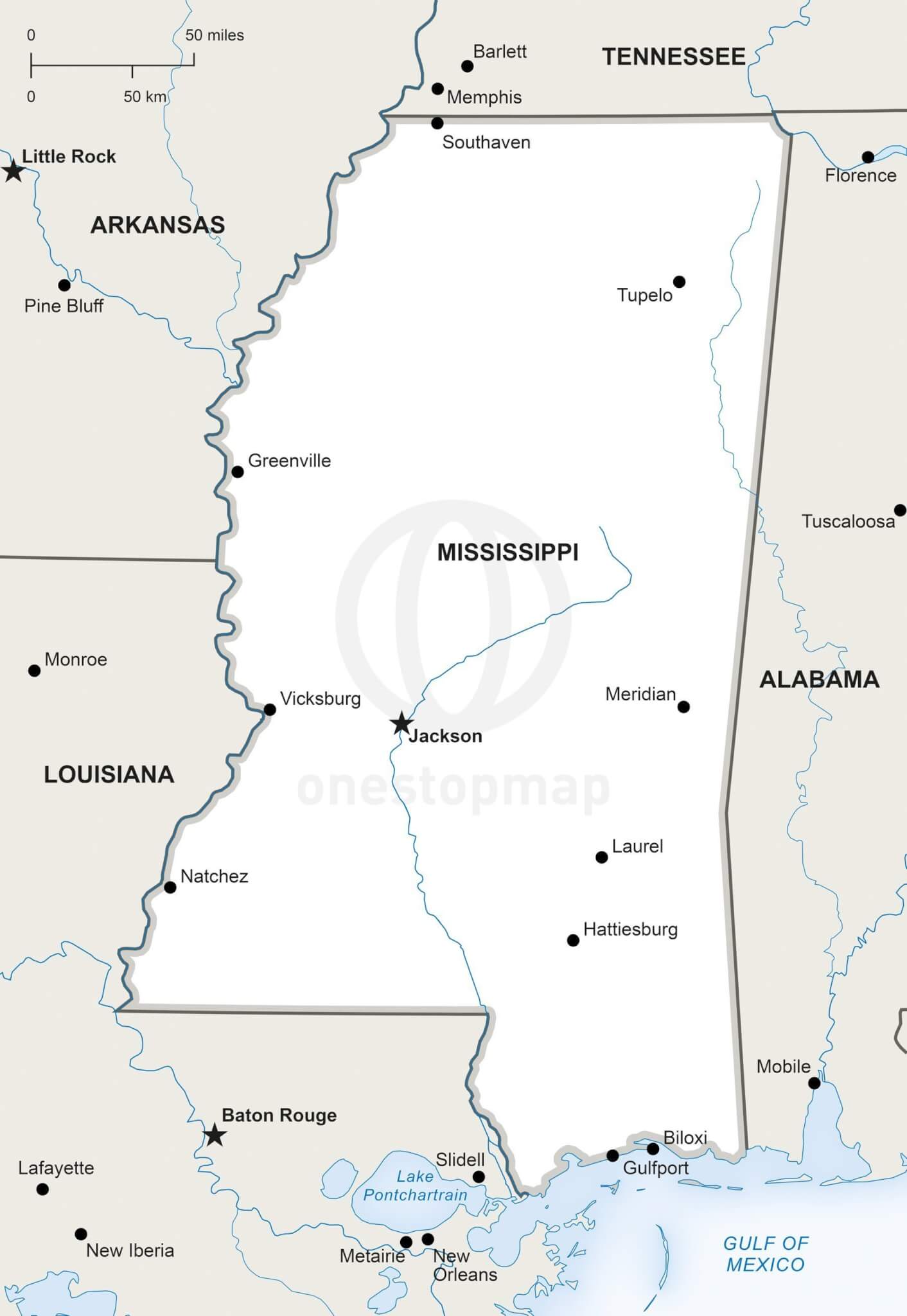 1412x2048 Vector Map Of Mississippi Political One Stop Map