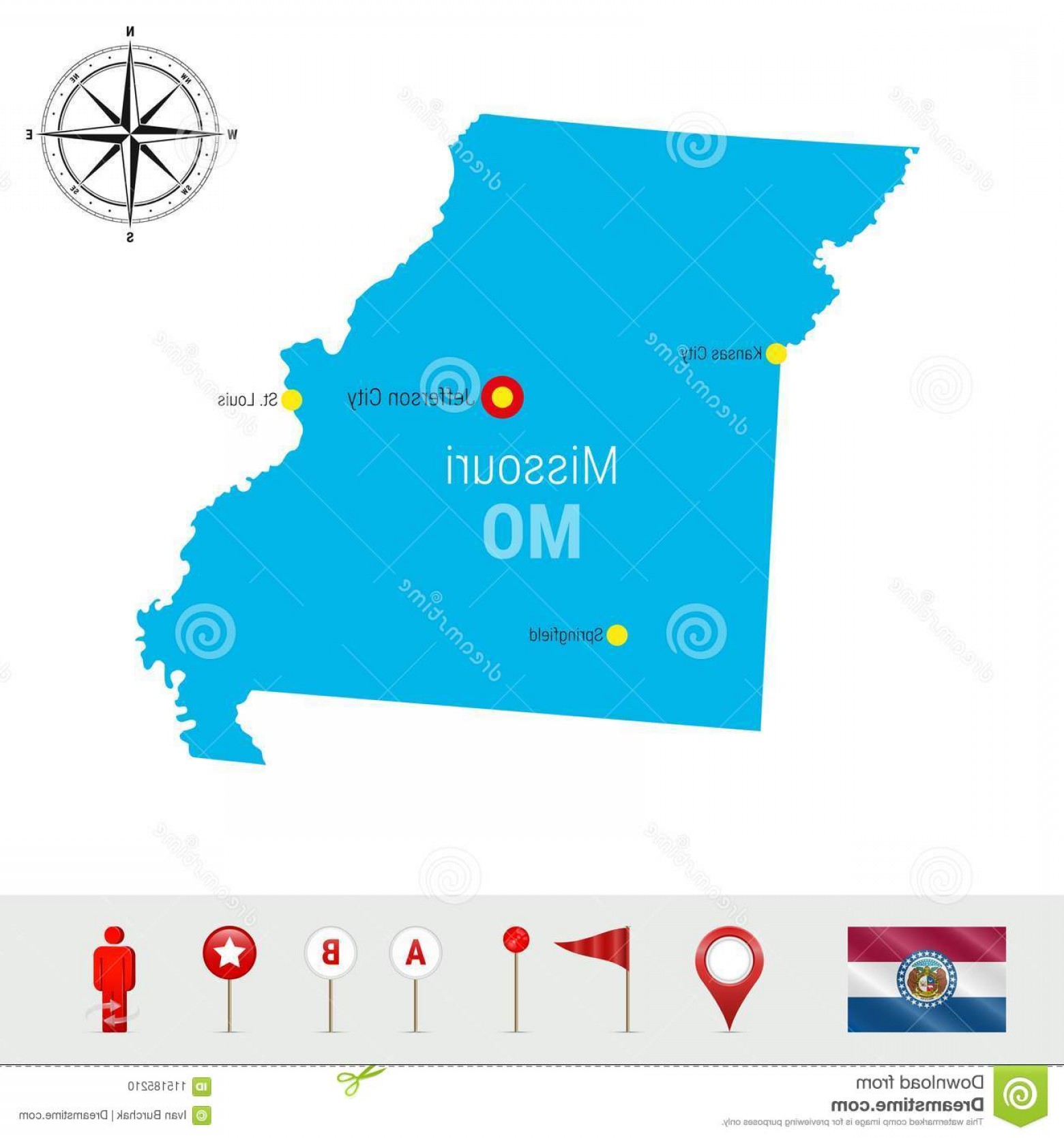 1560x1668 Missouri Vector Map Isolated White Background High Detailed