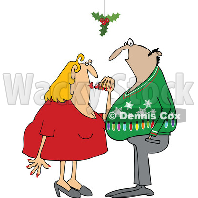 400x400 Clipart Of A Cartoon Couple Under Holly, False Mistletoe