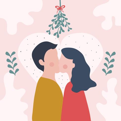490x490 Couple Kissing Under Mistletoe Vector