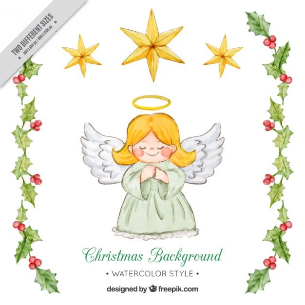 626x626 Cute Angel Background And Watercolor Mistletoe Details Free Vector