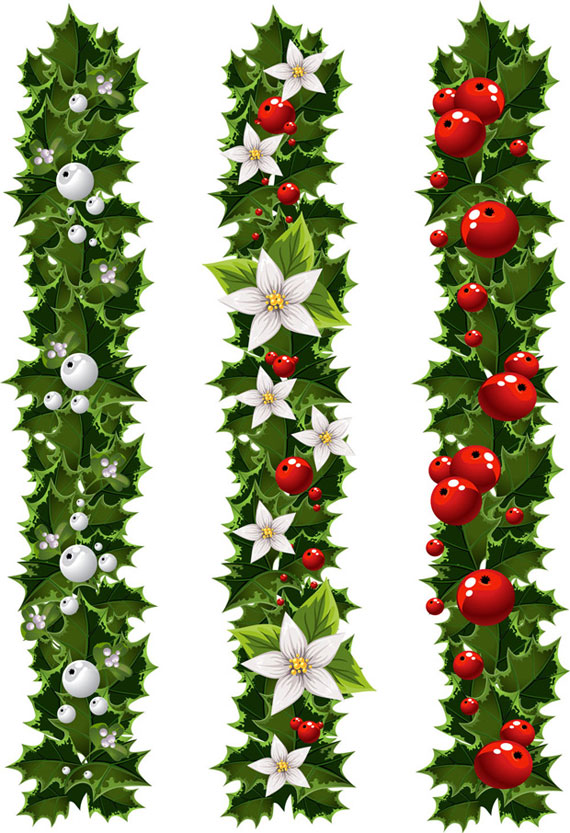 570x833 Green Christmas Garland And Mistletoe Vector