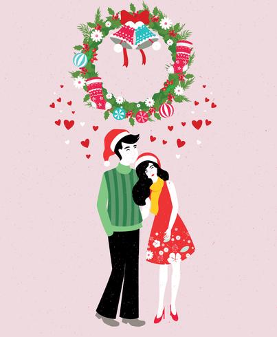 403x490 Couple Standing Under Mistletoe Vector