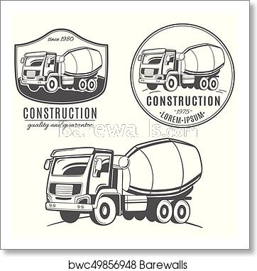 Set Of Vector Logos With Concrete Mixer Truck, Art Print 362x382 Set Of Vector Logos With Concrete Mixer Truck, Art Print